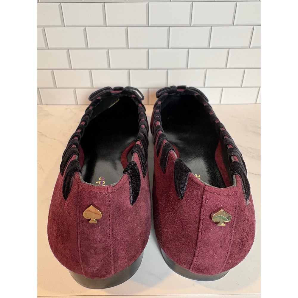 Kate Spade Burgundy Suede Velvet Whipstitch Bow Pointed Toe Flats Shoes 8.5M NIB - Picture 4 of 9